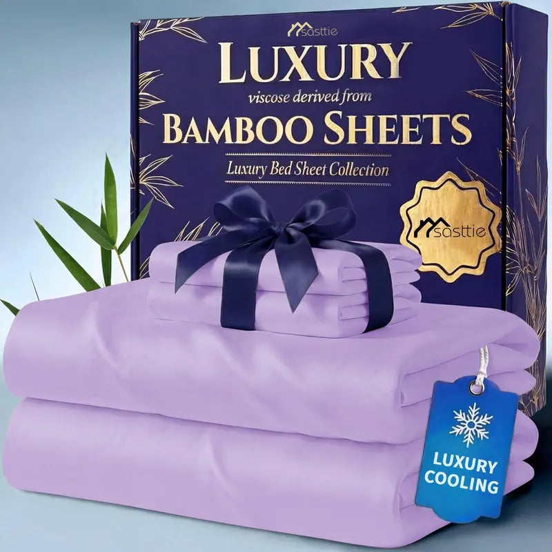 🌿 4/6 PCS Bamboo Cooling Sheet Set, Extra Deep Pocket, Ultra‑Soft Wrinkle‑Free Luxury Bedding for Adults & Kids