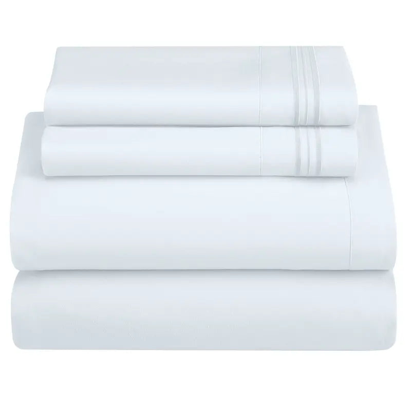 ☁️ 4‑Piece Plain Bed Sheet Set, 16" Deep Pocket, Oeko‑TEX Certified Ultra‑Soft Hotel Bedding, Embroidered Pillowcases, Moisture‑Wicking Easy‑Care