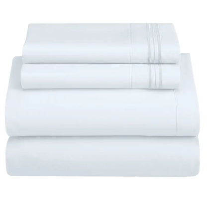☁️ 4‑Piece Plain Bed Sheet Set, 16" Deep Pocket, Oeko‑TEX Certified Ultra‑Soft Hotel Bedding, Embroidered Pillowcases, Moisture‑Wicking Easy‑Care