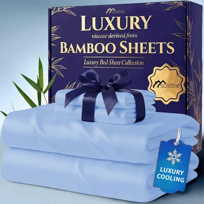 🌿 4/6 PCS Bamboo Cooling Sheet Set, Extra Deep Pocket, Ultra‑Soft Wrinkle‑Free Luxury Bedding for Adults & Kids