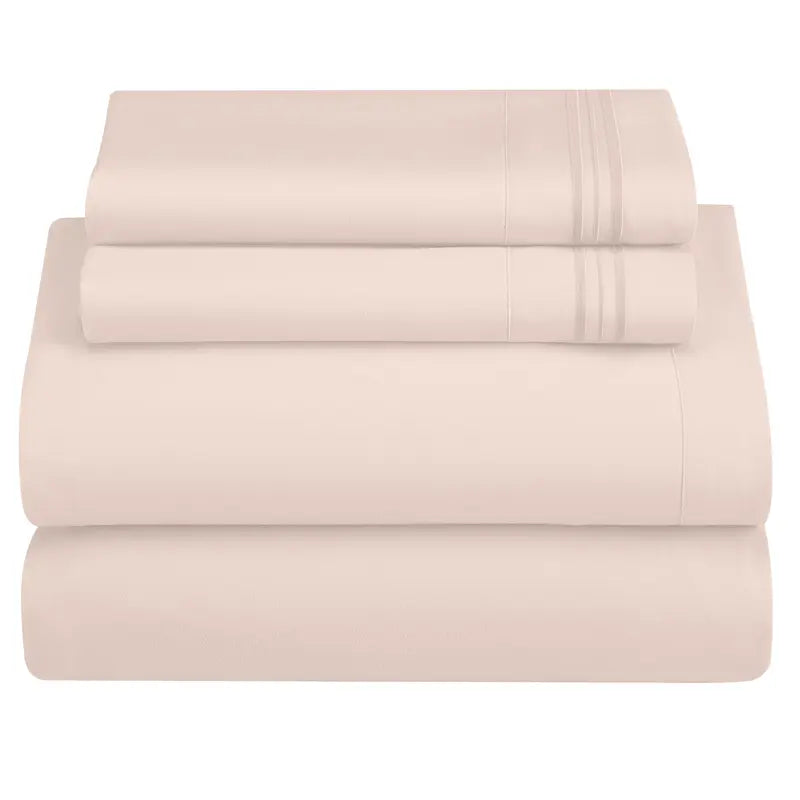 ☁️ 4‑Piece Plain Bed Sheet Set, 16" Deep Pocket, Oeko‑TEX Certified Ultra‑Soft Hotel Bedding, Embroidered Pillowcases, Moisture‑Wicking Easy‑Care