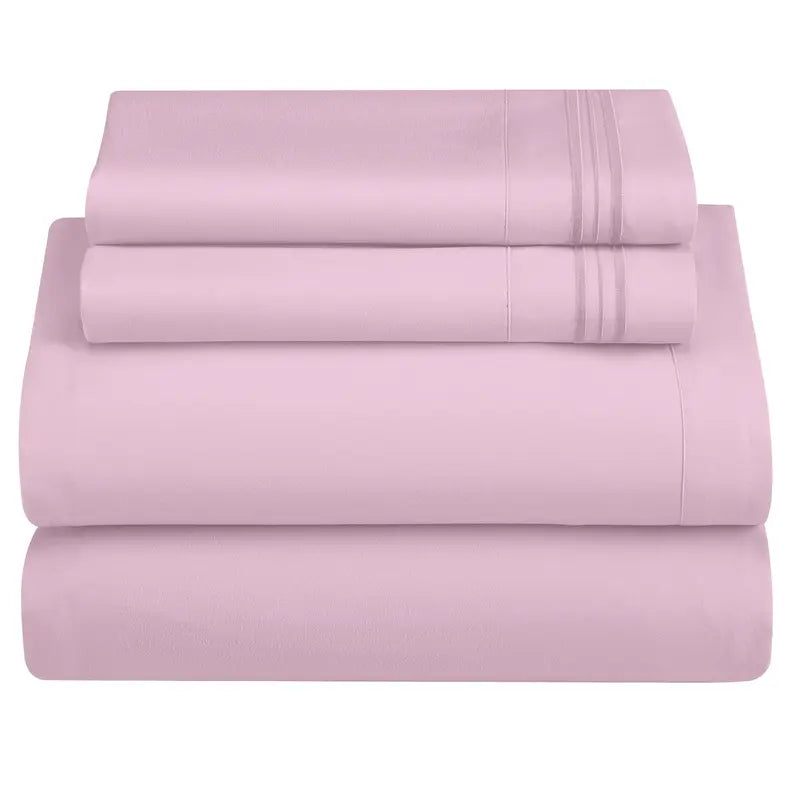 ☁️ 4‑Piece Plain Bed Sheet Set, 16" Deep Pocket, Oeko‑TEX Certified Ultra‑Soft Hotel Bedding, Embroidered Pillowcases, Moisture‑Wicking Easy‑Care