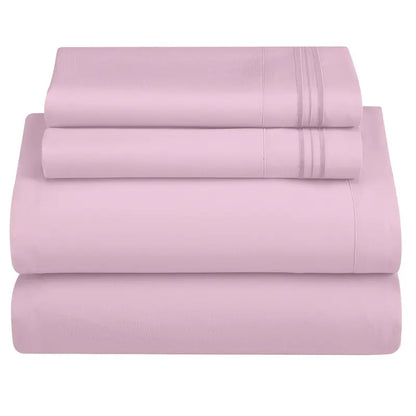 ☁️ 4‑Piece Plain Bed Sheet Set, 16" Deep Pocket, Oeko‑TEX Certified Ultra‑Soft Hotel Bedding, Embroidered Pillowcases, Moisture‑Wicking Easy‑Care