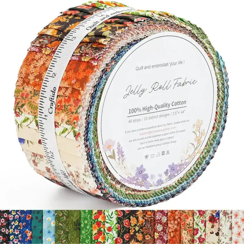 ✨19 Options 100% Cotton Jelly Roll Fabric | 40 Precut Strips 2.5"x44" Assorted Bundles for Quilting, Sewing, DIY Home Decor & Halloween Projects
