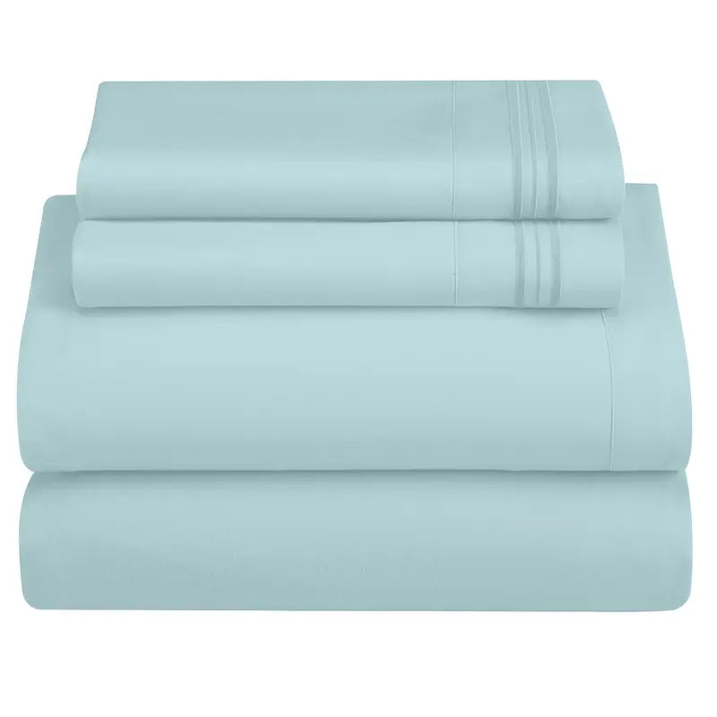 ☁️ 4‑Piece Plain Bed Sheet Set, 16" Deep Pocket, Oeko‑TEX Certified Ultra‑Soft Hotel Bedding, Embroidered Pillowcases, Moisture‑Wicking Easy‑Care
