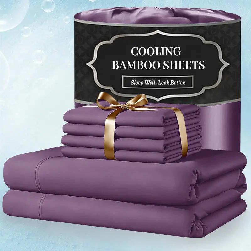 🌿 4/6 PCS Bamboo Cooling Sheet Set, Extra Deep Pocket, Ultra‑Soft Wrinkle‑Free Luxury Bedding for Adults & Kids