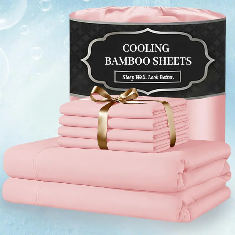 ❄️ 6‑Pieces Bamboo Cooling Extra Deep Pocket Sheet Set for Hot Sleepers