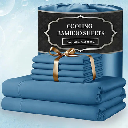 🌿 4/6 PCS Bamboo Cooling Sheet Set, Extra Deep Pocket, Ultra‑Soft Wrinkle‑Free Luxury Bedding for Adults & Kids