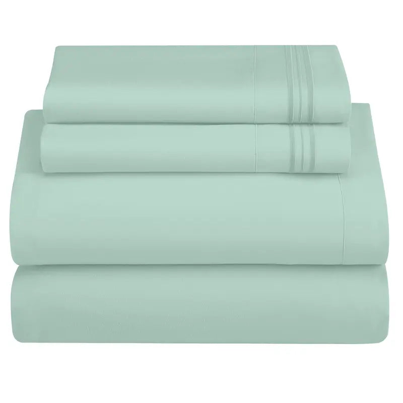 ☁️ 4‑Piece Plain Bed Sheet Set, 16" Deep Pocket, Oeko‑TEX Certified Ultra‑Soft Hotel Bedding, Embroidered Pillowcases, Moisture‑Wicking Easy‑Care