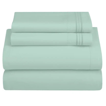 ☁️ 4‑Piece Plain Bed Sheet Set, 16" Deep Pocket, Oeko‑TEX Certified Ultra‑Soft Hotel Bedding, Embroidered Pillowcases, Moisture‑Wicking Easy‑Care