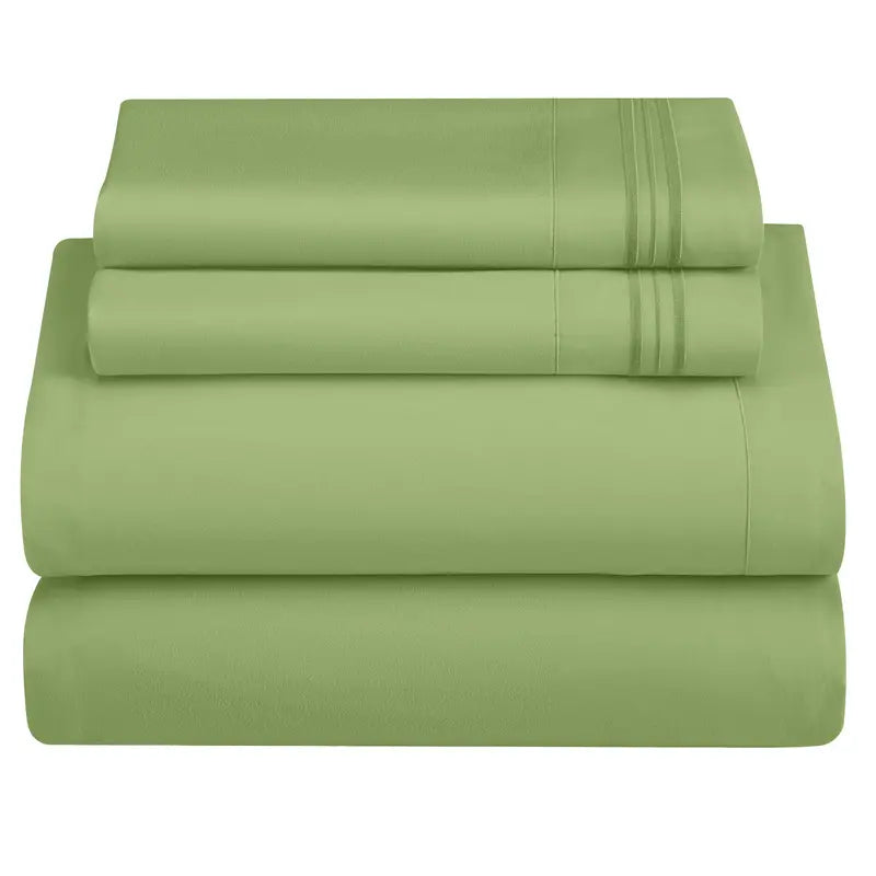 ☁️ 4‑Piece Plain Bed Sheet Set, 16" Deep Pocket, Oeko‑TEX Certified Ultra‑Soft Hotel Bedding, Embroidered Pillowcases, Moisture‑Wicking Easy‑Care