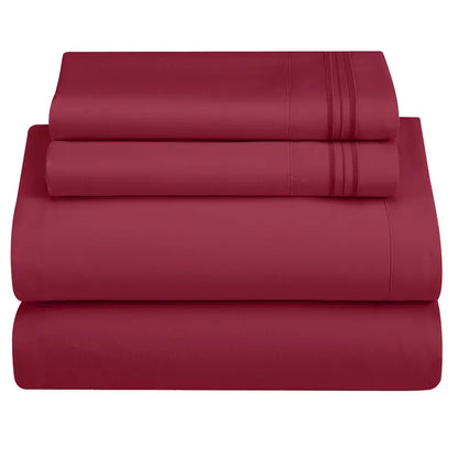 ☁️ 4‑Piece Plain Bed Sheet Set, 16" Deep Pocket, Oeko‑TEX Certified Ultra‑Soft Hotel Bedding, Embroidered Pillowcases, Moisture‑Wicking Easy‑Care