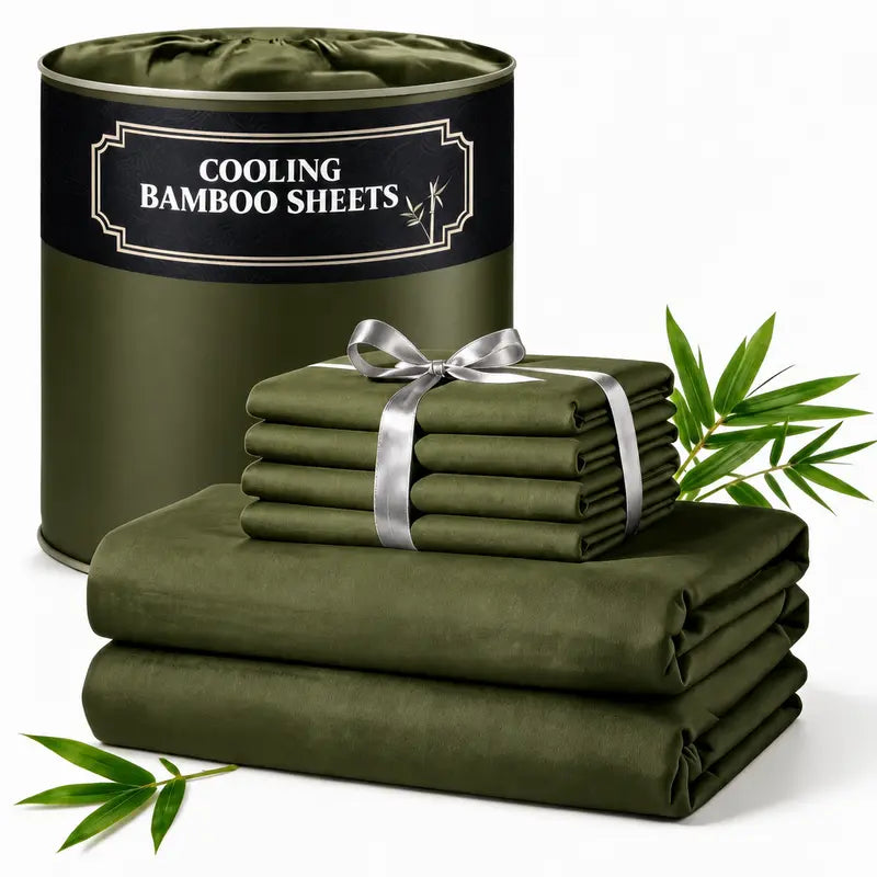 🌿 4/6 PCS Bamboo Cooling Sheet Set, Extra Deep Pocket, Ultra‑Soft Wrinkle‑Free Luxury Bedding for Adults & Kids