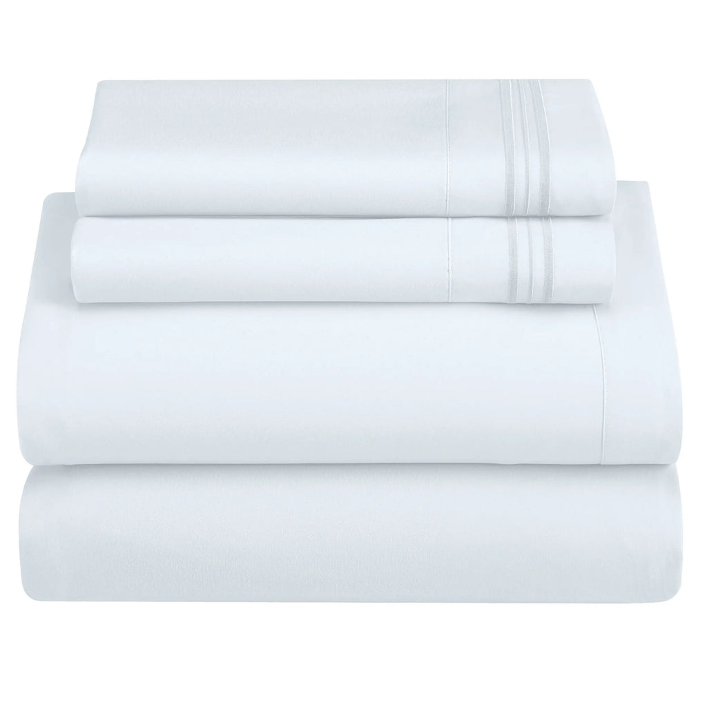 ☁️ 4‑Piece Plain Bed Sheet Set, 16" Deep Pocket, Oeko‑TEX Certified Ultra‑Soft Hotel Bedding, Embroidered Pillowcases, Moisture‑Wicking Easy‑Care