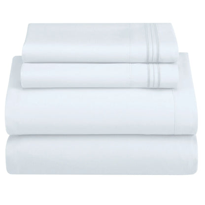 ☁️ 4‑Piece Plain Bed Sheet Set, 16" Deep Pocket, Oeko‑TEX Certified Ultra‑Soft Hotel Bedding, Embroidered Pillowcases, Moisture‑Wicking Easy‑Care