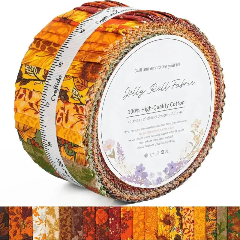 ✨19 Options 100% Cotton Jelly Roll Fabric | 40 Precut Strips 2.5"x44" Assorted Bundles for Quilting, Sewing, DIY Home Decor & Halloween Projects