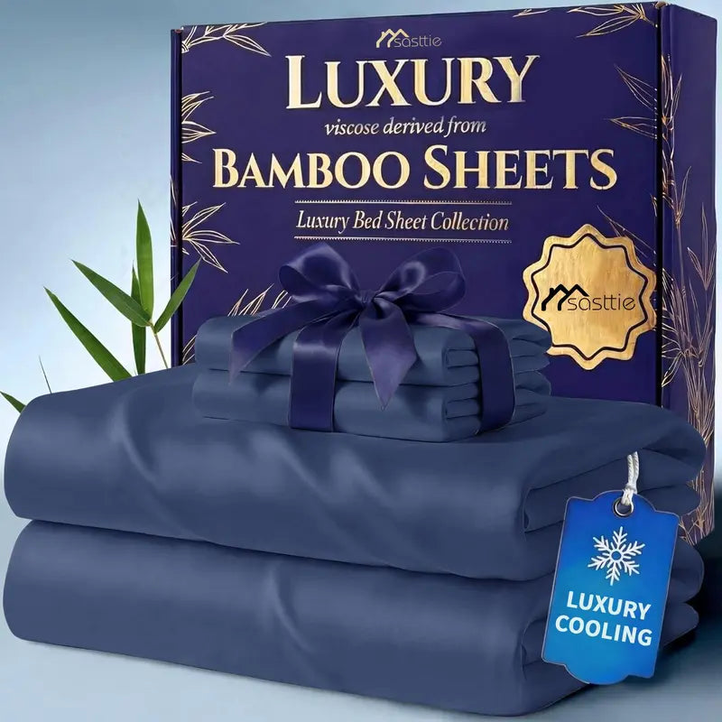 🌿 4/6 PCS Bamboo Cooling Sheet Set, Extra Deep Pocket, Ultra‑Soft Wrinkle‑Free Luxury Bedding for Adults & Kids