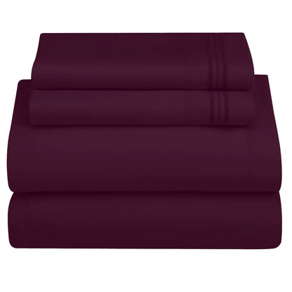 ☁️ 4‑Piece Plain Bed Sheet Set, 16" Deep Pocket, Oeko‑TEX Certified Ultra‑Soft Hotel Bedding, Embroidered Pillowcases, Moisture‑Wicking Easy‑Care