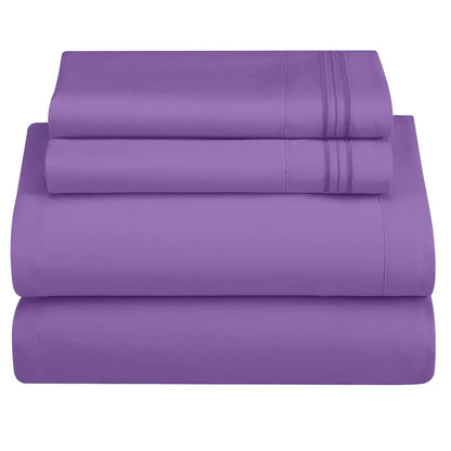 ☁️ 4‑Piece Plain Bed Sheet Set, 16" Deep Pocket, Oeko‑TEX Certified Ultra‑Soft Hotel Bedding, Embroidered Pillowcases, Moisture‑Wicking Easy‑Care