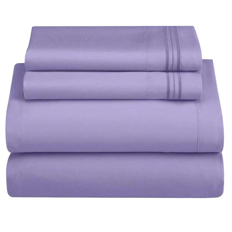 ☁️ 4‑Piece Plain Bed Sheet Set, 16" Deep Pocket, Oeko‑TEX Certified Ultra‑Soft Hotel Bedding, Embroidered Pillowcases, Moisture‑Wicking Easy‑Care