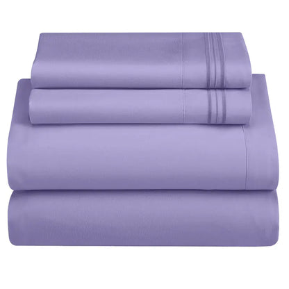 ☁️ 4‑Piece Plain Bed Sheet Set, 16" Deep Pocket, Oeko‑TEX Certified Ultra‑Soft Hotel Bedding, Embroidered Pillowcases, Moisture‑Wicking Easy‑Care