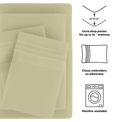 ☁️ 4‑Piece Plain Bed Sheet Set, 16" Deep Pocket, Oeko‑TEX Certified Ultra‑Soft Hotel Bedding, Embroidered Pillowcases, Moisture‑Wicking Easy‑Care