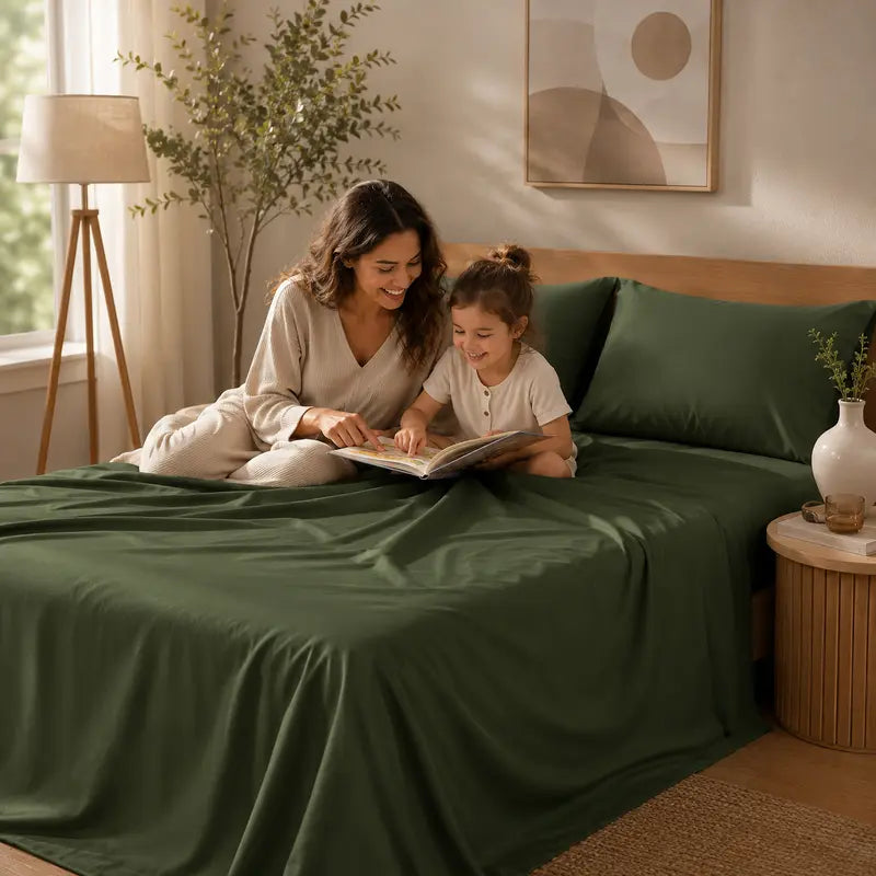 🌿 4/6 PCS Bamboo Cooling Sheet Set, Extra Deep Pocket, Ultra‑Soft Wrinkle‑Free Luxury Bedding for Adults & Kids