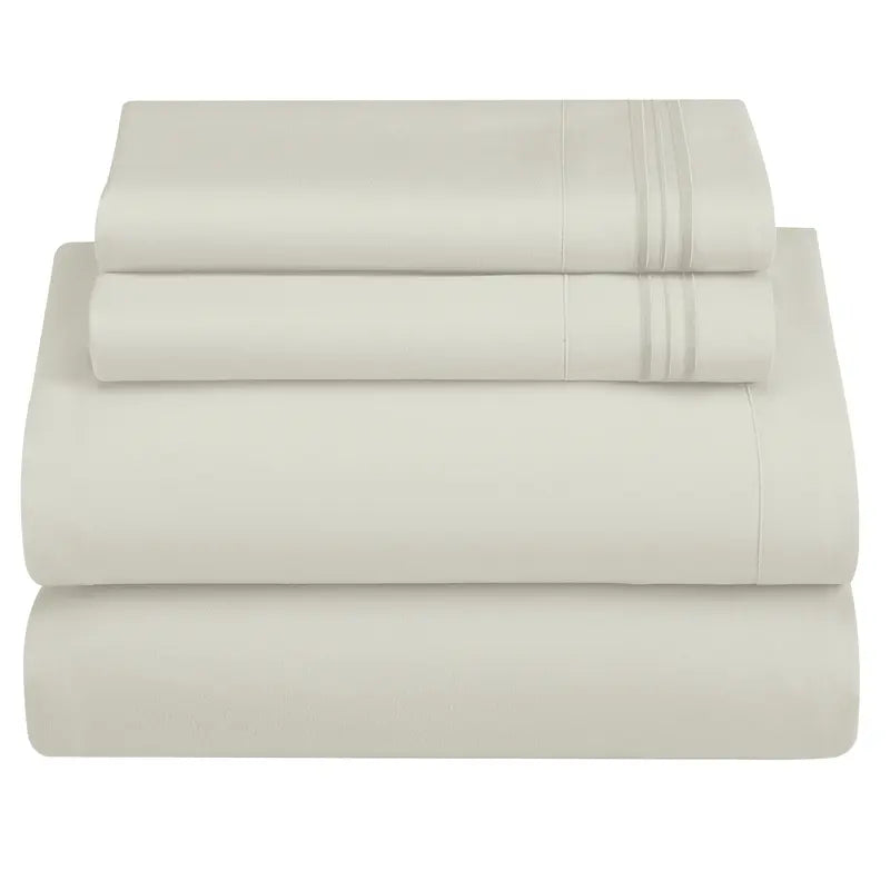 ☁️ 4‑Piece Plain Bed Sheet Set, 16" Deep Pocket, Oeko‑TEX Certified Ultra‑Soft Hotel Bedding, Embroidered Pillowcases, Moisture‑Wicking Easy‑Care