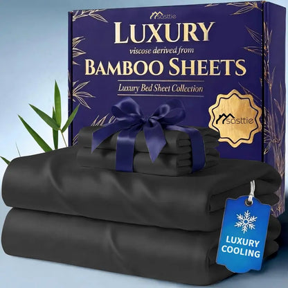 🌿 4/6 PCS Bamboo Cooling Sheet Set, Extra Deep Pocket, Ultra‑Soft Wrinkle‑Free Luxury Bedding for Adults & Kids