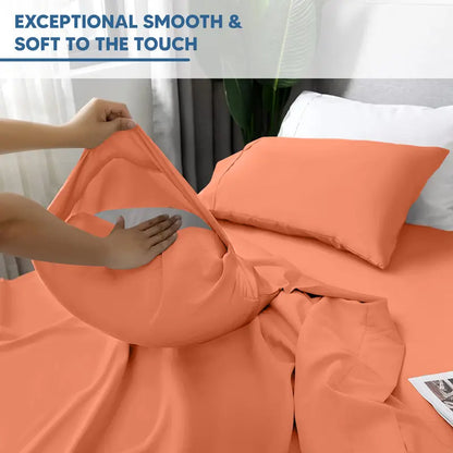 ☁️ 4‑Piece Plain Bed Sheet Set, 16" Deep Pocket, Oeko‑TEX Certified Ultra‑Soft Hotel Bedding, Embroidered Pillowcases, Moisture‑Wicking Easy‑Care