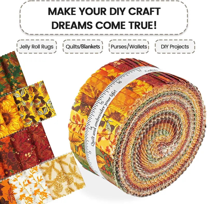 ✨19 Options 100% Cotton Jelly Roll Fabric | 40 Precut Strips 2.5"x44" Assorted Bundles for Quilting, Sewing, DIY Home Decor & Halloween Projects