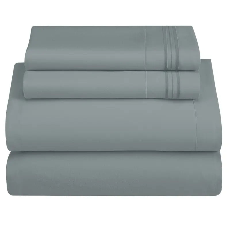 ☁️ 4‑Piece Plain Bed Sheet Set, 16" Deep Pocket, Oeko‑TEX Certified Ultra‑Soft Hotel Bedding, Embroidered Pillowcases, Moisture‑Wicking Easy‑Care