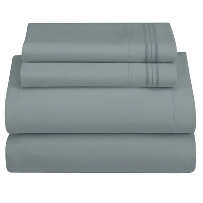 ☁️ 4‑Piece Plain Bed Sheet Set, 16" Deep Pocket, Oeko‑TEX Certified Ultra‑Soft Hotel Bedding, Embroidered Pillowcases, Moisture‑Wicking Easy‑Care