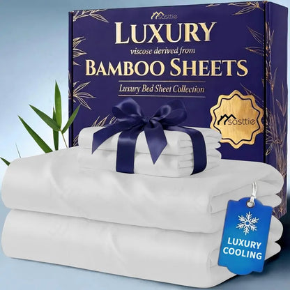 🌿 4/6 PCS Bamboo Cooling Sheet Set, Extra Deep Pocket, Ultra‑Soft Wrinkle‑Free Luxury Bedding for Adults & Kids