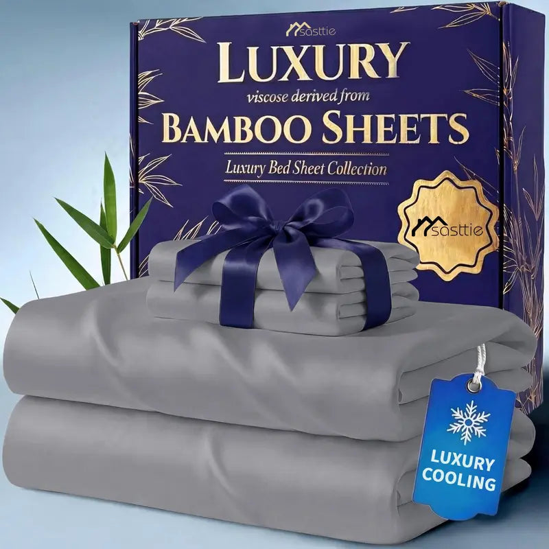 🌿 4/6 PCS Bamboo Cooling Sheet Set, Extra Deep Pocket, Ultra‑Soft Wrinkle‑Free Luxury Bedding for Adults & Kids