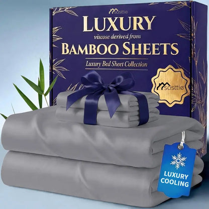 🌿 4/6 PCS Bamboo Cooling Sheet Set, Extra Deep Pocket, Ultra‑Soft Wrinkle‑Free Luxury Bedding for Adults & Kids