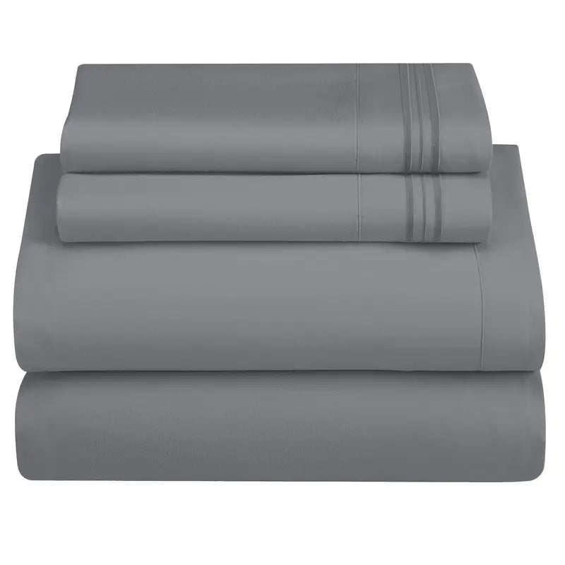 ☁️ 4‑Piece Plain Bed Sheet Set, 16" Deep Pocket, Oeko‑TEX Certified Ultra‑Soft Hotel Bedding, Embroidered Pillowcases, Moisture‑Wicking Easy‑Care