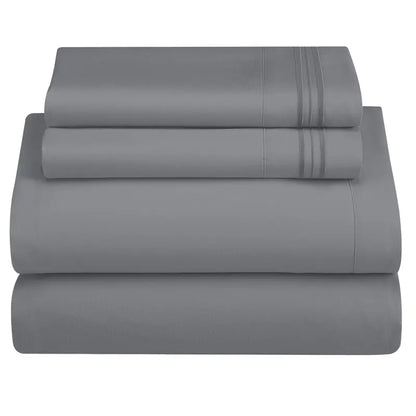 ☁️ 4‑Piece Plain Bed Sheet Set, 16" Deep Pocket, Oeko‑TEX Certified Ultra‑Soft Hotel Bedding, Embroidered Pillowcases, Moisture‑Wicking Easy‑Care