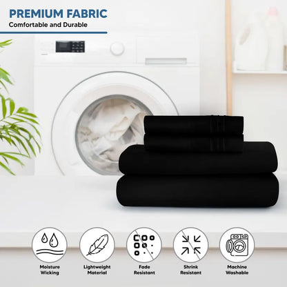 ☁️ 4‑Piece Plain Bed Sheet Set, 16" Deep Pocket, Oeko‑TEX Certified Ultra‑Soft Hotel Bedding, Embroidered Pillowcases, Moisture‑Wicking Easy‑Care