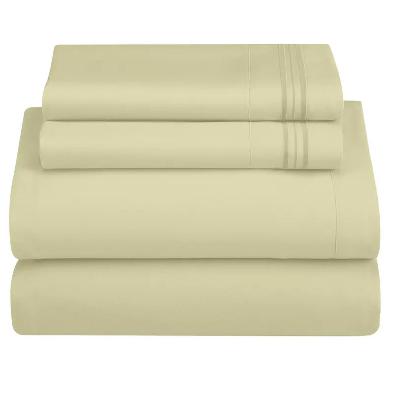 ☁️ 4‑Piece Plain Bed Sheet Set, 16" Deep Pocket, Oeko‑TEX Certified Ultra‑Soft Hotel Bedding, Embroidered Pillowcases, Moisture‑Wicking Easy‑Care