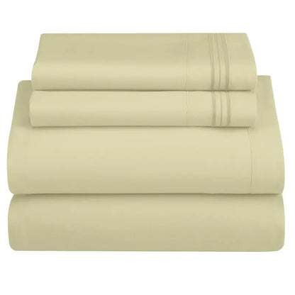 ☁️ 4‑Piece Plain Bed Sheet Set, 16" Deep Pocket, Oeko‑TEX Certified Ultra‑Soft Hotel Bedding, Embroidered Pillowcases, Moisture‑Wicking Easy‑Care