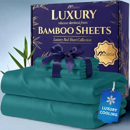 🌿 4/6 PCS Bamboo Cooling Sheet Set, Extra Deep Pocket, Ultra‑Soft Wrinkle‑Free Luxury Bedding for Adults & Kids