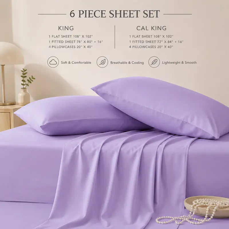 ❄️ 6‑Pieces Bamboo Cooling Extra Deep Pocket Sheet Set for Hot Sleepers