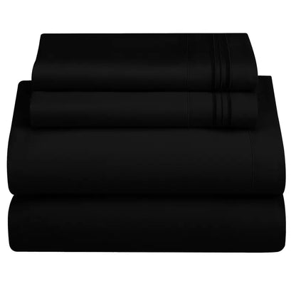 ☁️ 4‑Piece Plain Bed Sheet Set, 16" Deep Pocket, Oeko‑TEX Certified Ultra‑Soft Hotel Bedding, Embroidered Pillowcases, Moisture‑Wicking Easy‑Care