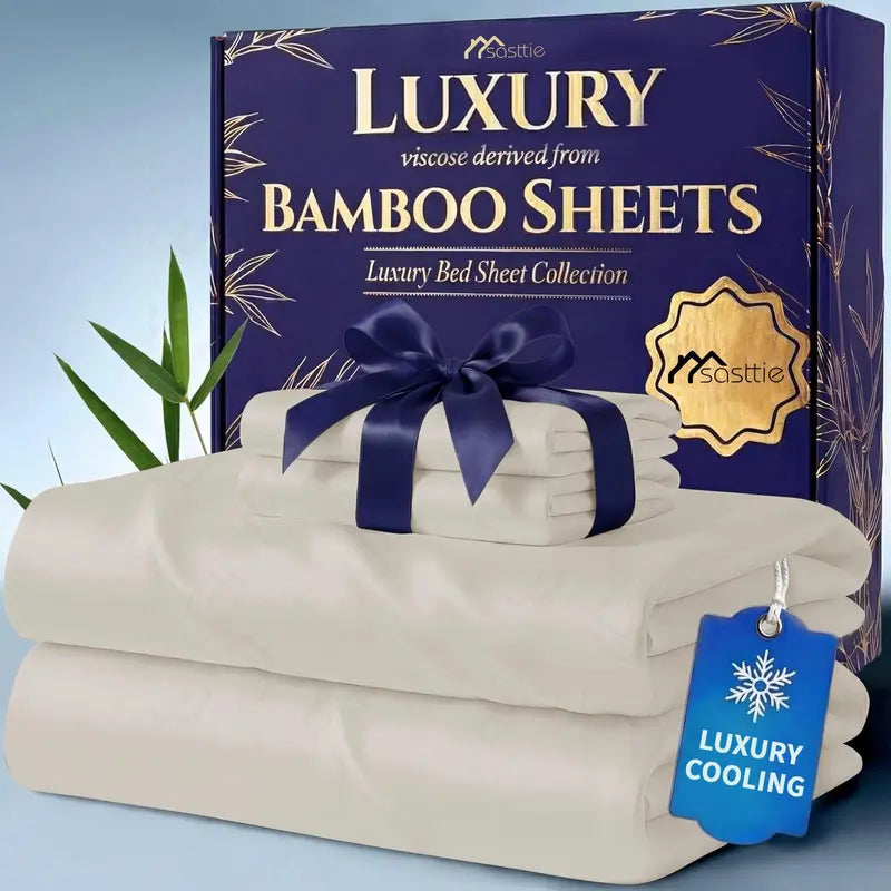 🌿 4/6 PCS Bamboo Cooling Sheet Set, Extra Deep Pocket, Ultra‑Soft Wrinkle‑Free Luxury Bedding for Adults & Kids
