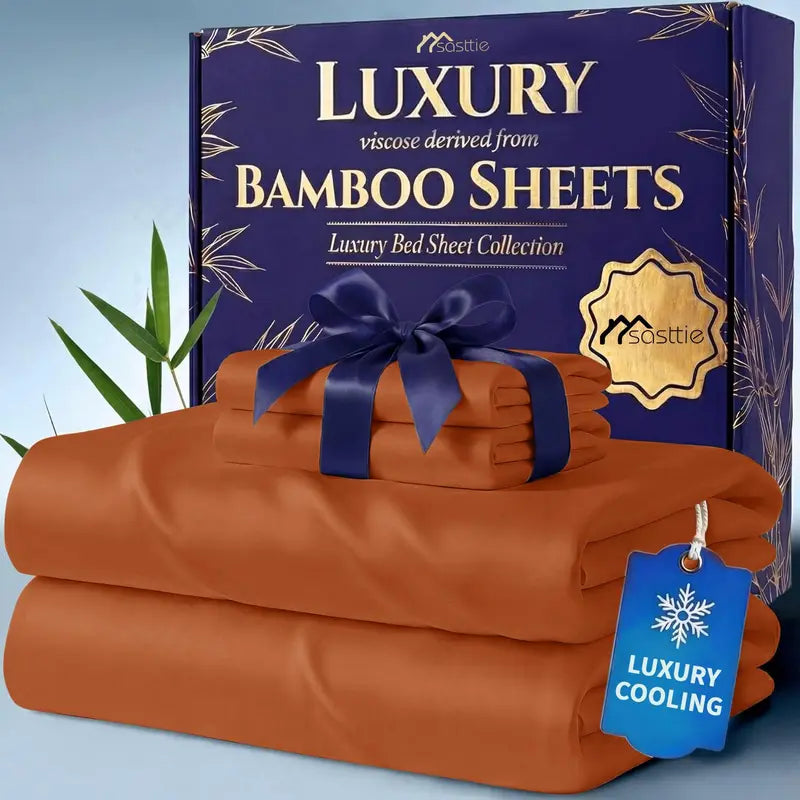 🌿 4/6 PCS Bamboo Cooling Sheet Set, Extra Deep Pocket, Ultra‑Soft Wrinkle‑Free Luxury Bedding for Adults & Kids