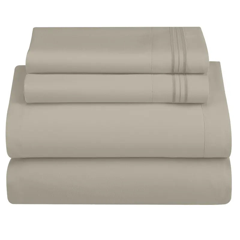 ☁️ 4‑Piece Plain Bed Sheet Set, 16" Deep Pocket, Oeko‑TEX Certified Ultra‑Soft Hotel Bedding, Embroidered Pillowcases, Moisture‑Wicking Easy‑Care