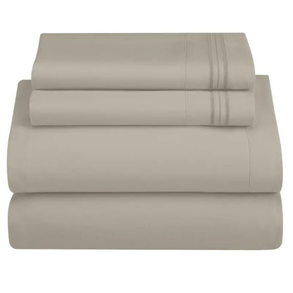 ☁️ 4‑Piece Plain Bed Sheet Set, 16" Deep Pocket, Oeko‑TEX Certified Ultra‑Soft Hotel Bedding, Embroidered Pillowcases, Moisture‑Wicking Easy‑Care