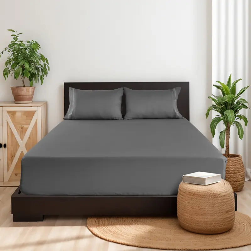 ☁️ 4‑Piece Plain Bed Sheet Set, 16" Deep Pocket, Oeko‑TEX Certified Ultra‑Soft Hotel Bedding, Embroidered Pillowcases, Moisture‑Wicking Easy‑Care