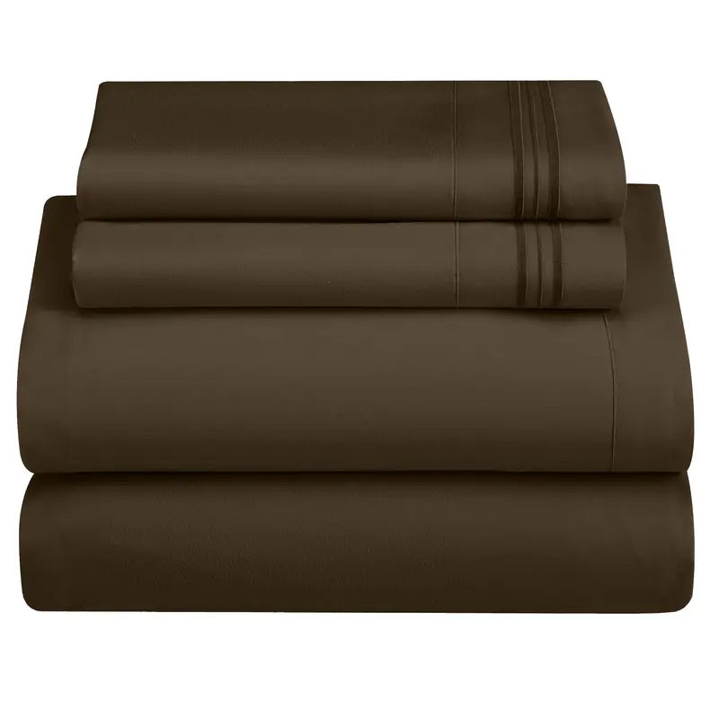 ☁️ 4‑Piece Plain Bed Sheet Set, 16" Deep Pocket, Oeko‑TEX Certified Ultra‑Soft Hotel Bedding, Embroidered Pillowcases, Moisture‑Wicking Easy‑Care